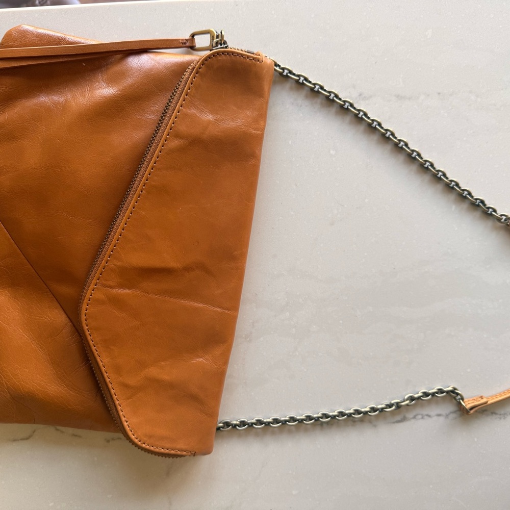 HOBO Tan Leather Clutch with Chain Strap
